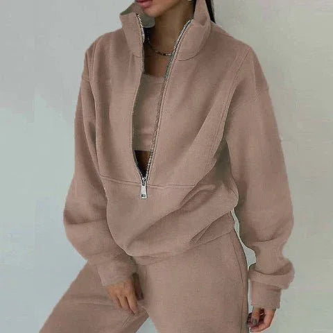 Women'S Fashion Fleece Solid Color Sports Casual Suit  Pre2brand