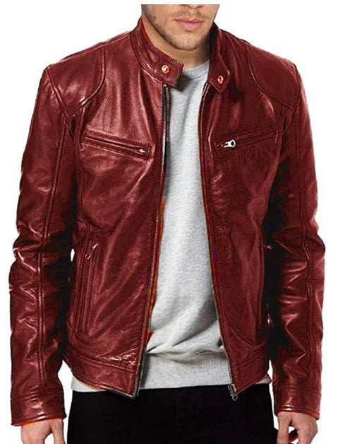 Gentleman'S Warm Zipper Cardigan Pocket Decorated Pu Leather Coat  Pre2brand