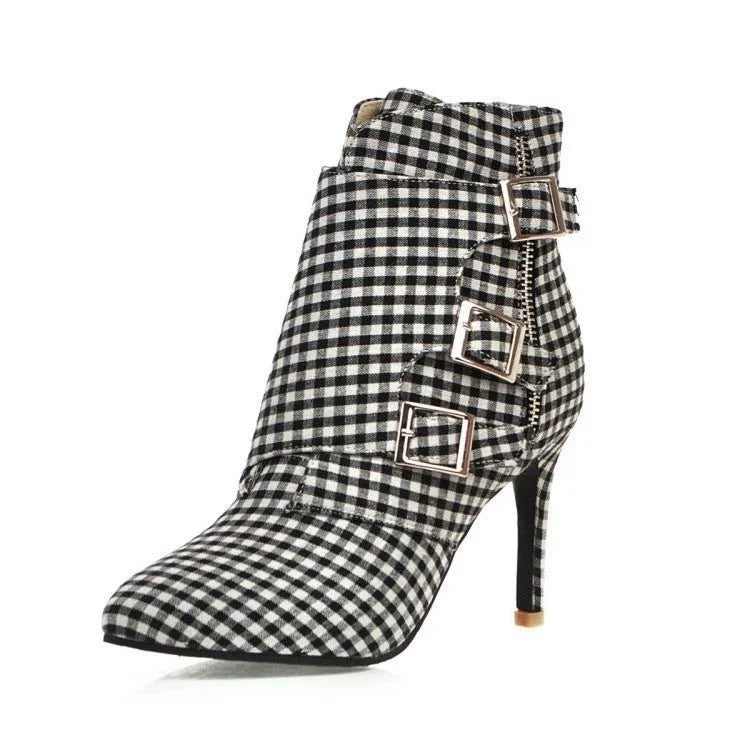 Women's Plaid High Heel Ankle Boots  Pre2brand