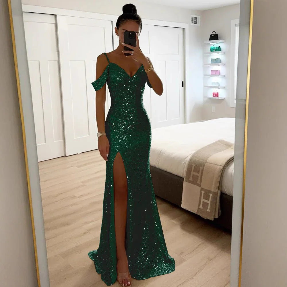 Women'S Casual European And American Sequined Suspender Split Dress  Pre2brand