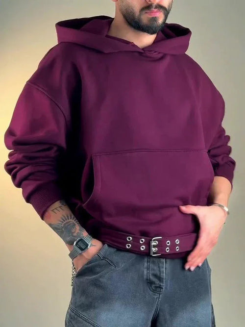 Burgundy Oversized Hoodie With Side Belt  Pre2brand