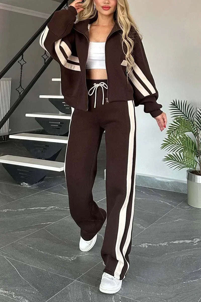 Women's Casual Zipper Coat & Trousers Set  Pre2brand