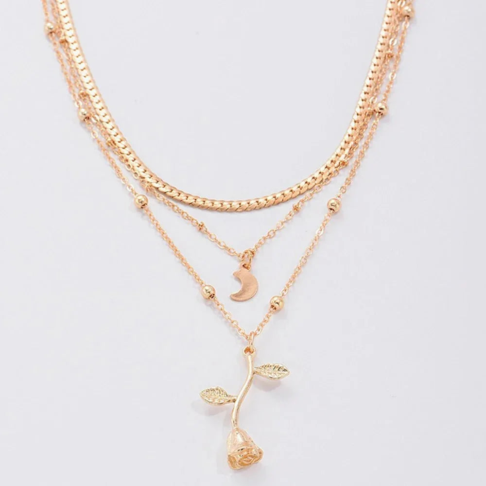 Women's Bohemian Moon & Rose Flower Choker Necklace  Pre2brand