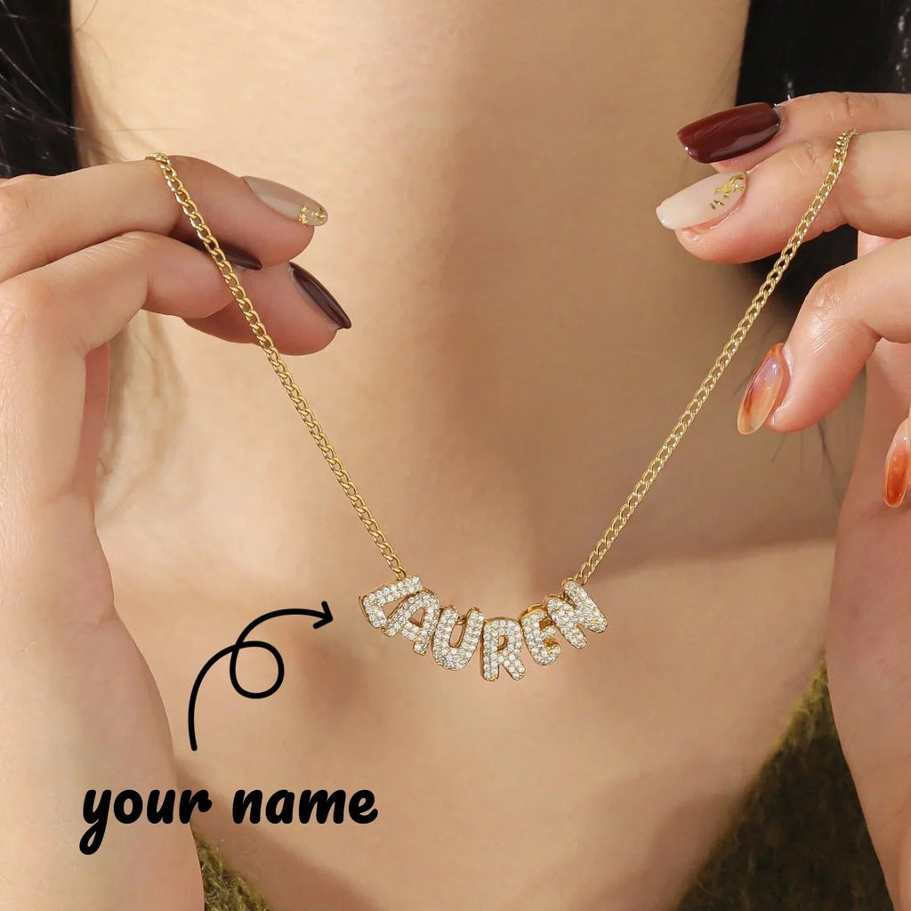Women's 3D Crystal Bubble Name Pendant Necklace  Pre2brand