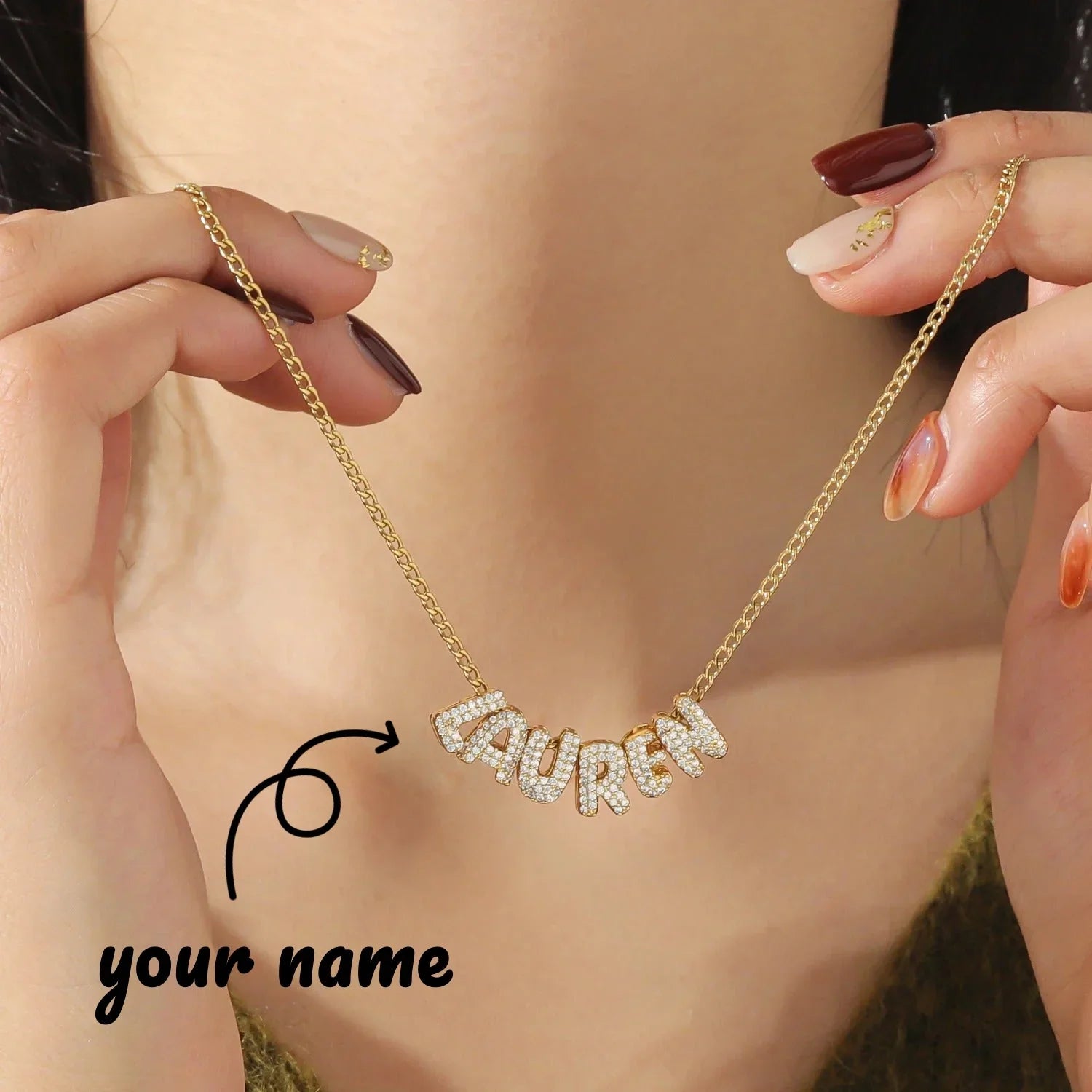 Women's 3D Crystal Bubble Name Pendant Necklace  Pre2brand