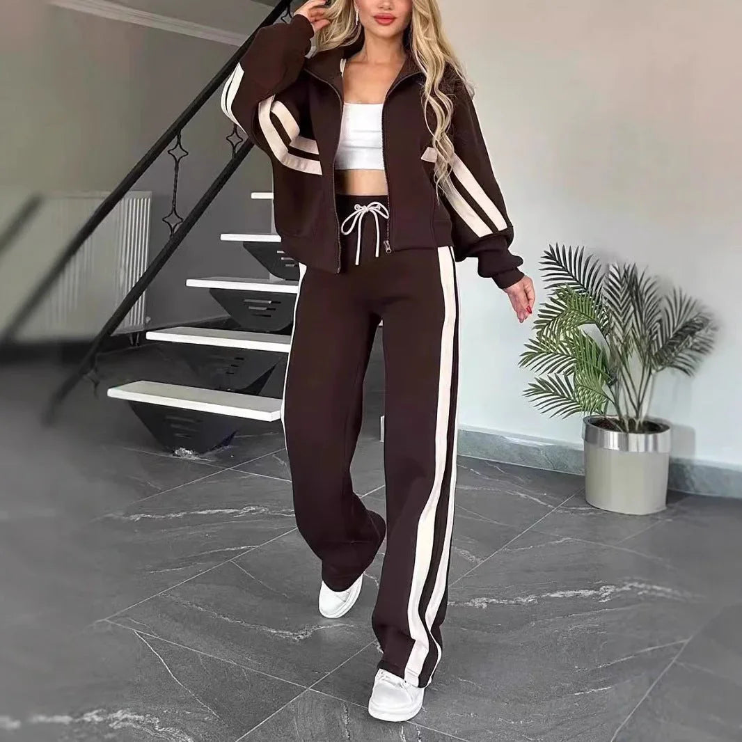 Women's Casual Zipper Coat & Trousers Set  Pre2brand