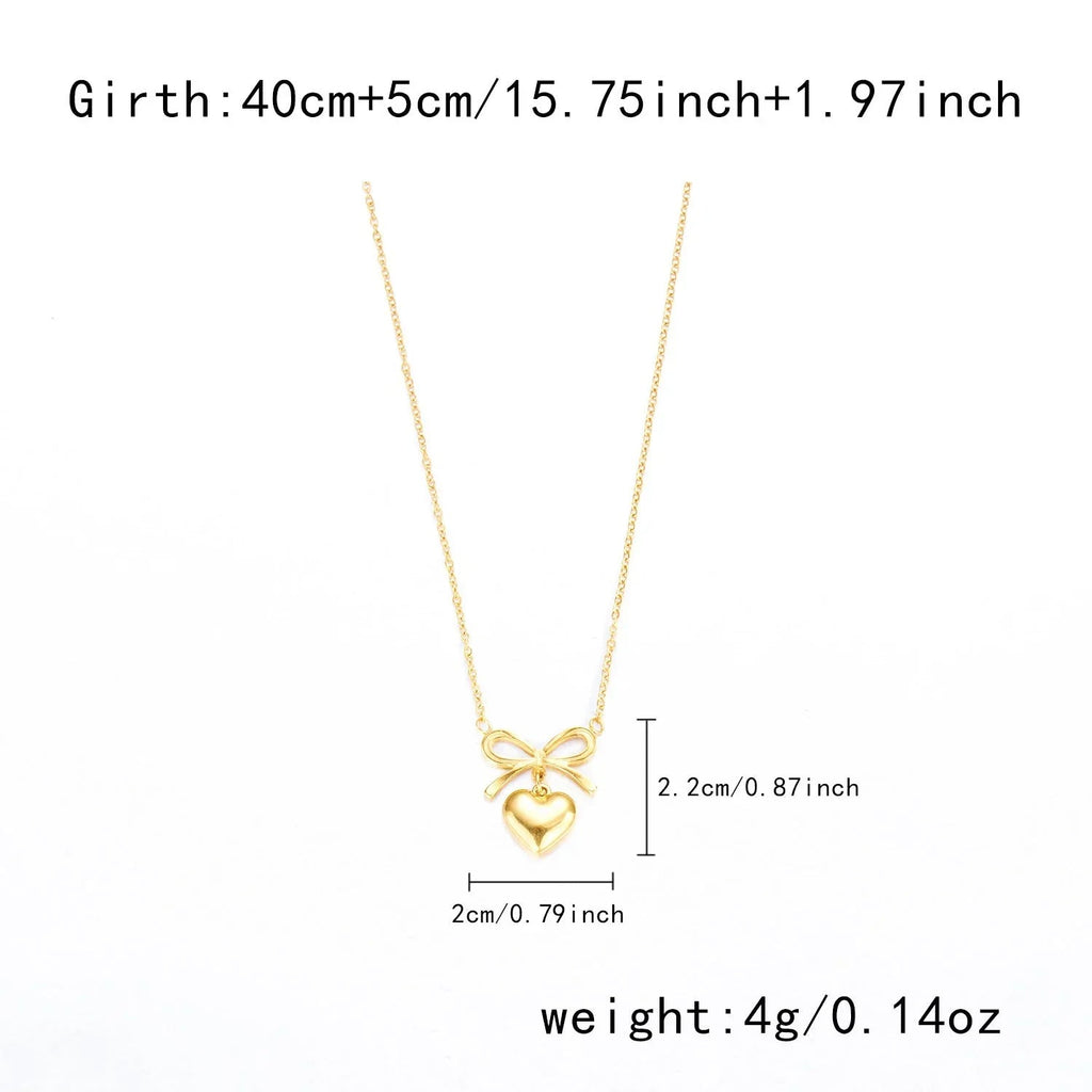 Women's Stainless Steel Heart Bowknot Choker Necklace  Pre2brand