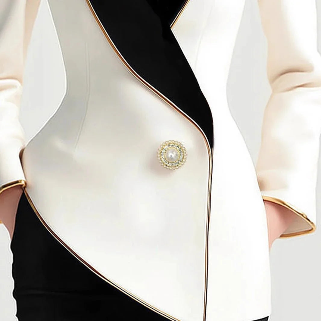 Fashion Irregular Women'S Golden Edge Pearl Button Long Sleeve Coat  Pre2brand