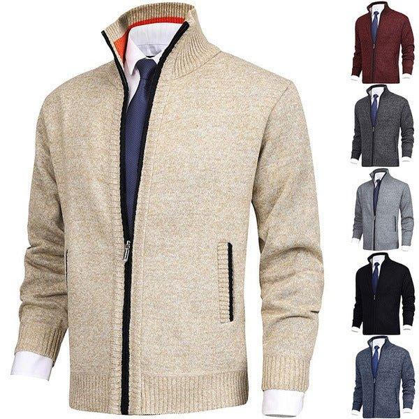 Men'S Solid Color Stand Collar Cardigan Sweaters Coat  Pre2brand
