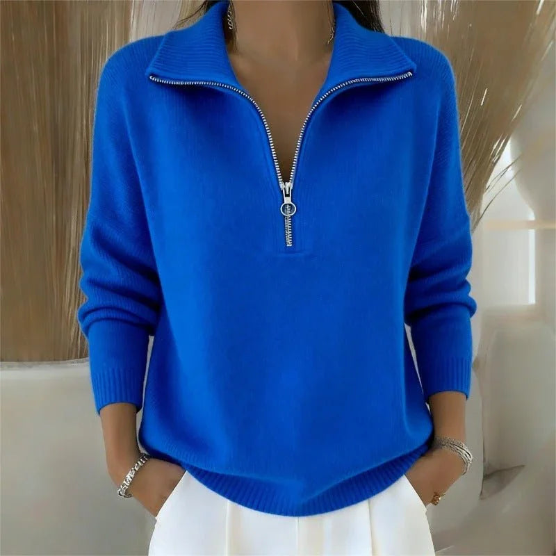 Women's Zip-Up Lapel Knit Sweater  Pre2brand