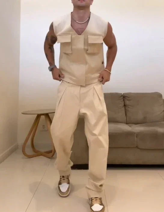 Men'S Fashion Work Vest 2-Piece Set  Pre2brand