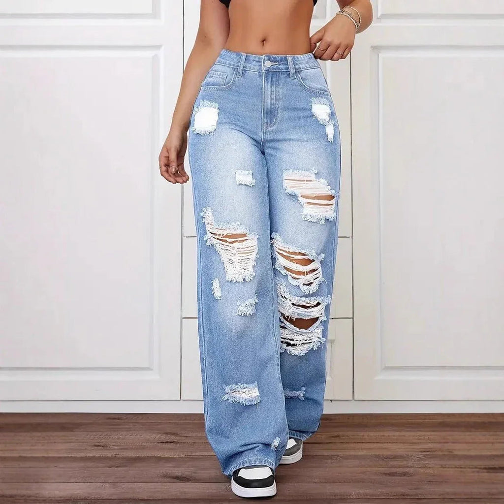 Women's Washed Ripped Straight Jeans  Pre2brand