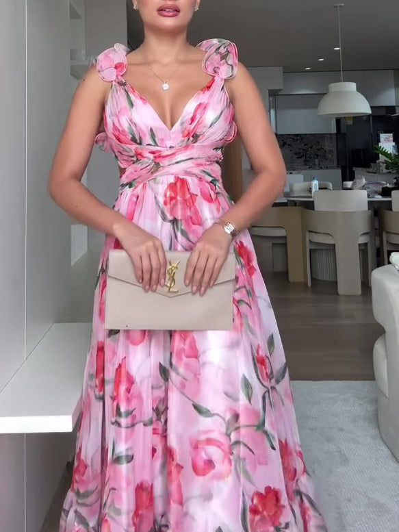 Floral Print Open Back Strap Maxi Dress – image 5 of 5