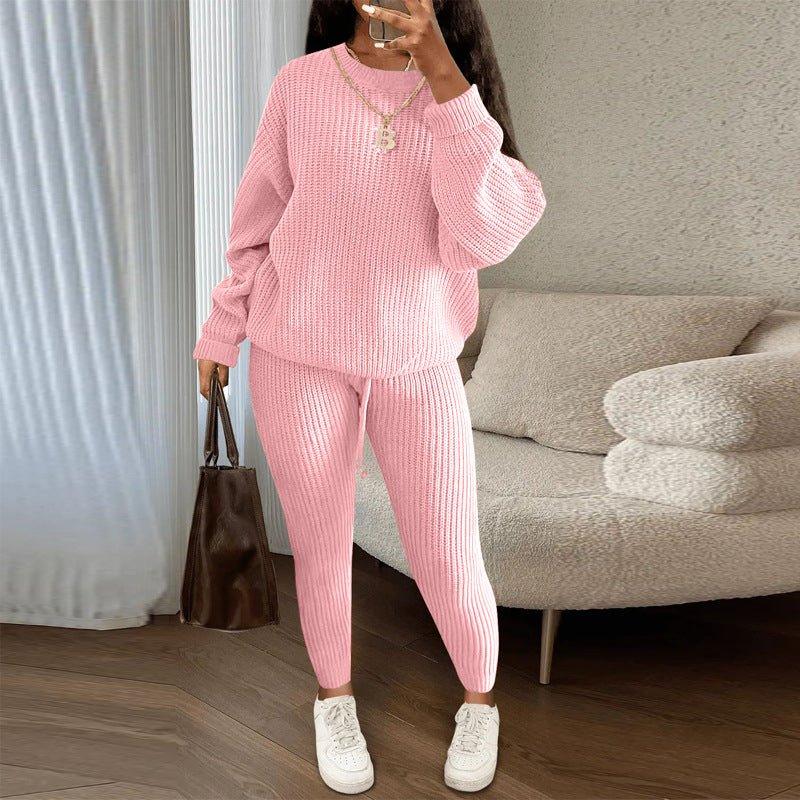 Winter Ribbed Knit Suits Fashion Loose Pullover Sweater Top And Drawstring Pants For Women Trouser Set Clothing  Pre2brand