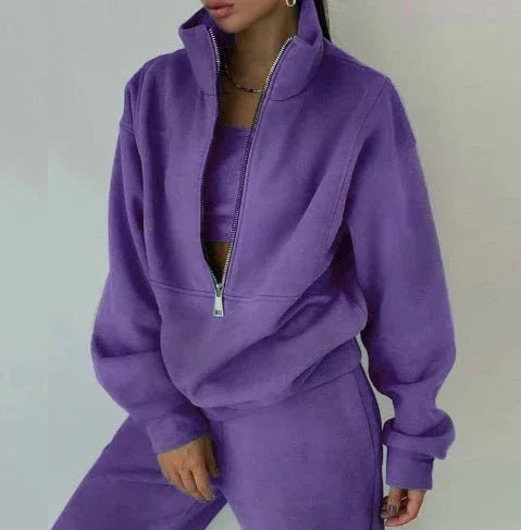 Women'S Fashion Fleece Solid Color Sports Casual Suit  Pre2brand