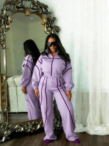 Women's Zip-Up Jacket & Wide-Leg Pants Set  Pre2brand