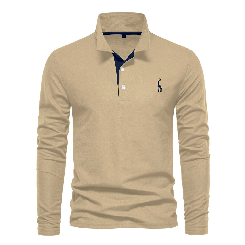 Men'S Fashion Casual Polo Collar Deer Embroidered Long Sleeve  Pre2brand