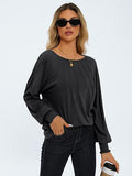 Women's Round Neck Pleated Long Sleeve Top  Pre2brand