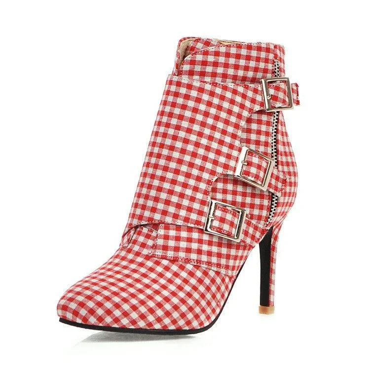 Women's Plaid High Heel Ankle Boots  Pre2brand