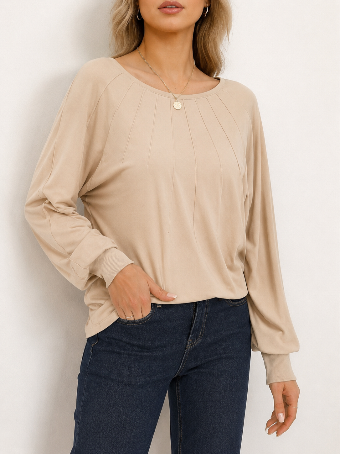 Women's Pleated Long Sleeve Blouse