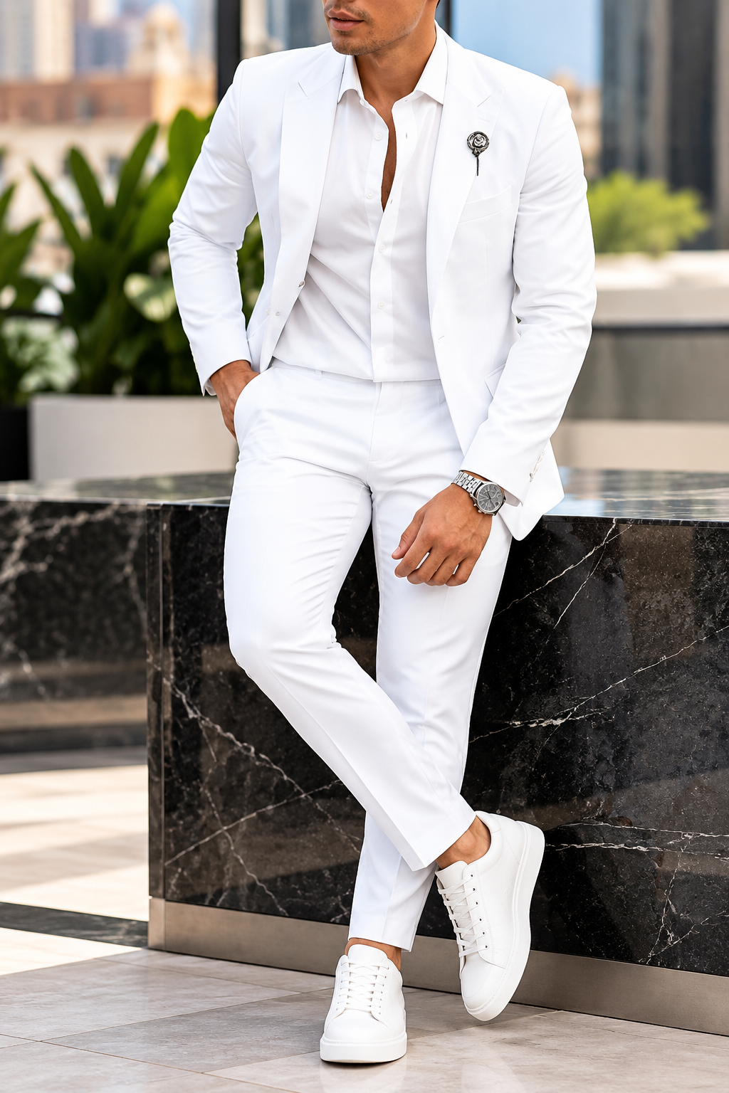 Men's Slim Fit White Two-Piece Suit – Wedding & Formal Set – image 6 of 6