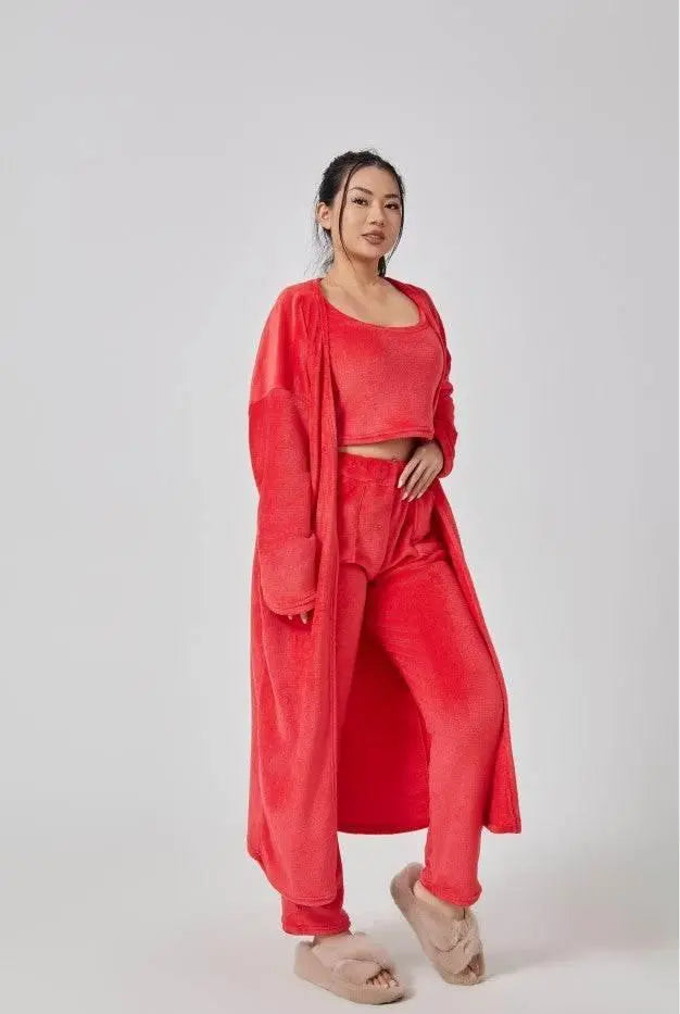 Cozy Pajama Set, 3 Piece Lounge Set, Women Winter Dress  Pre2brand