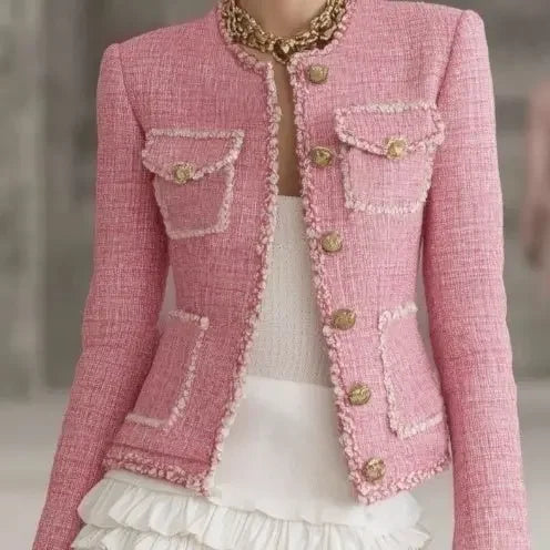 Designer Tweed Patchwork White Trim Button Jacket  Pre2brand