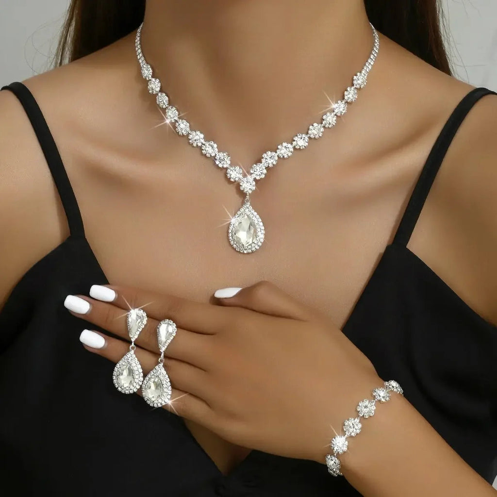 Fashion Jewelry Bridal Jewelry Suit Necklace Ear Stud Bracelet Three-Piece Set  Pre2brand
