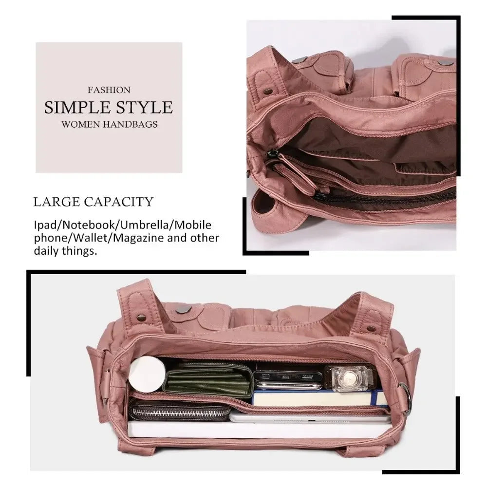 Fashion Ladies Soft Leather Portable Messenger Bag Crossbody Bags For Women Zipper Pocket Soft Casual Tote  Pre2brand