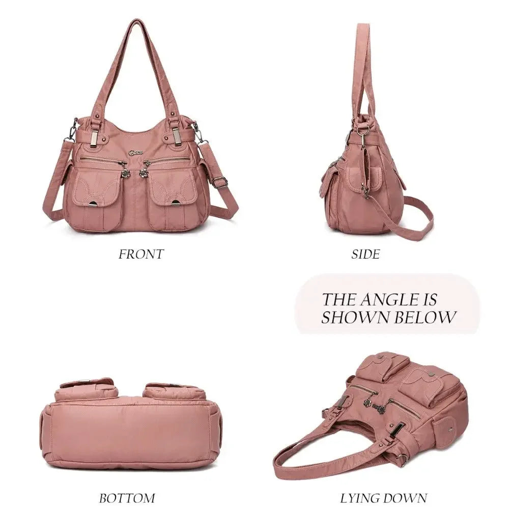 Fashion Ladies Soft Leather Portable Messenger Bag Crossbody Bags For Women Zipper Pocket Soft Casual Tote  Pre2brand