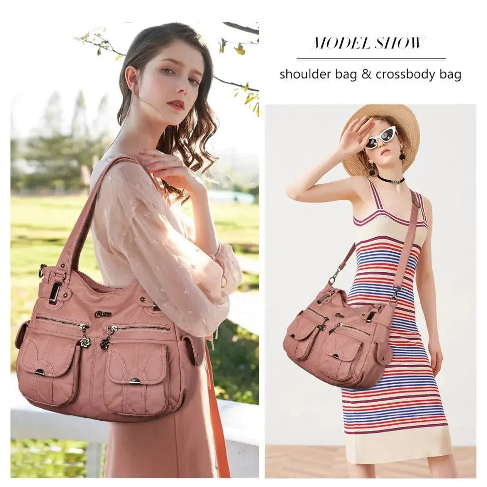 Fashion Ladies Soft Leather Portable Messenger Bag Crossbody Bags For Women Zipper Pocket Soft Casual Tote  Pre2brand