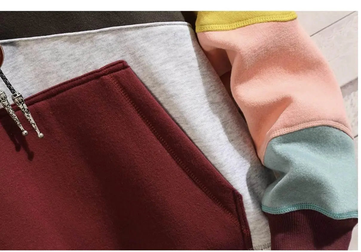 Fleece Casual Loose Color-Blocking Pullover Top  Pre2brand