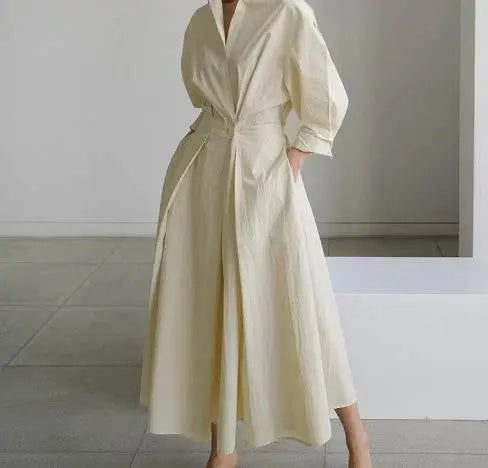 Long-Sleeve Blouse Elastic Waist Swing Dress  Pre2brand