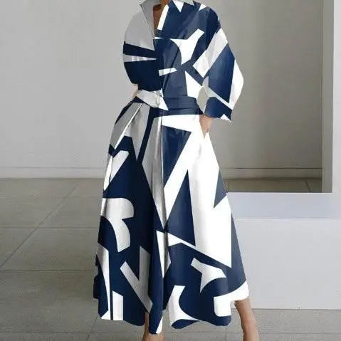 Long-Sleeve Blouse Elastic Waist Swing Dress  Pre2brand