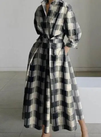 Long-Sleeve Blouse Elastic Waist Swing Dress  Pre2brand