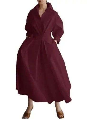 Long-Sleeve Blouse Elastic Waist Swing Dress  Pre2brand