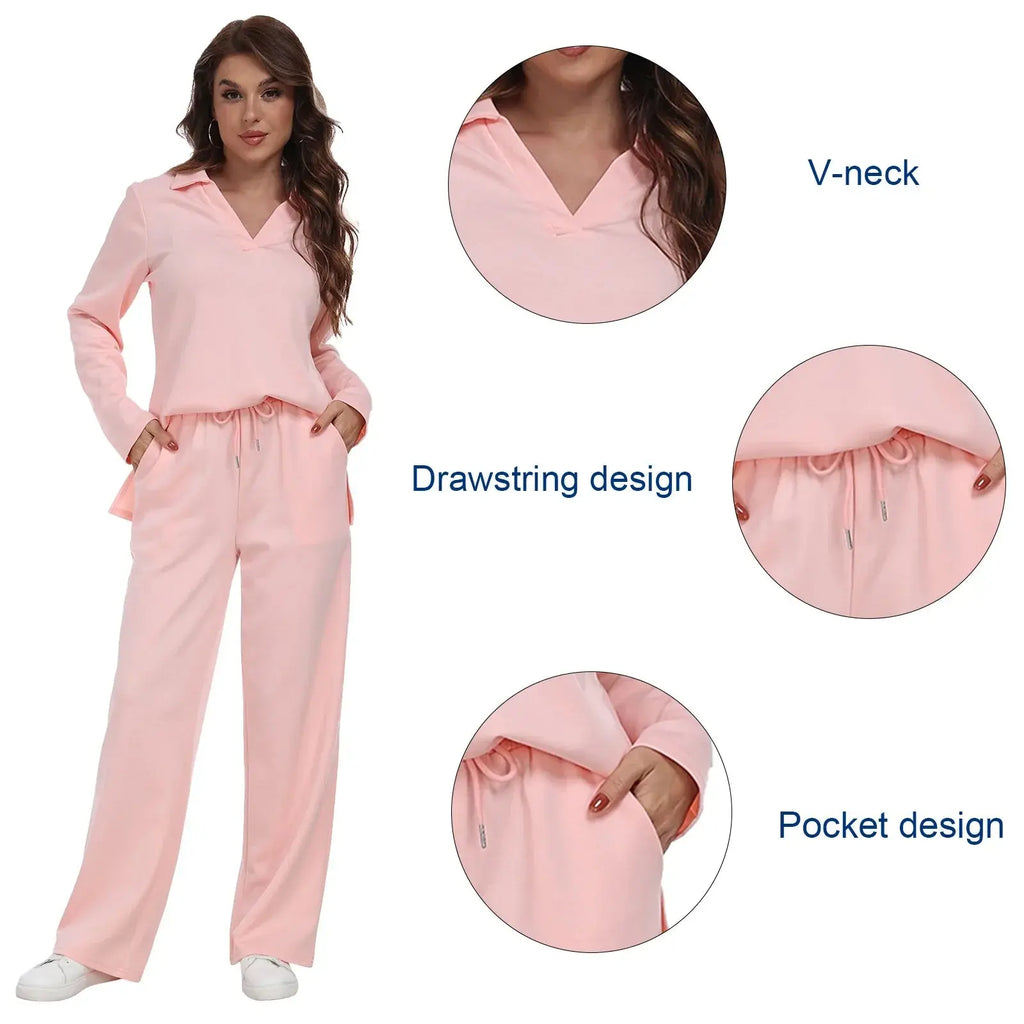 Long Sleeve V Neck Pullover Tracksuit  Pre2brand
