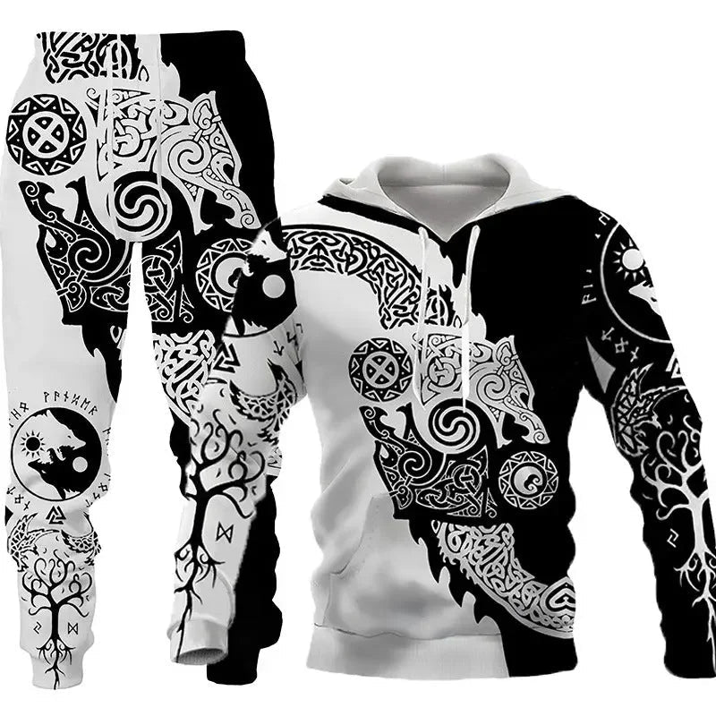 Men Sportswear Hooded Sweatsuit Two Piece Outdoors Running Fitness Mens Clothing Jogging Set  Pre2brand