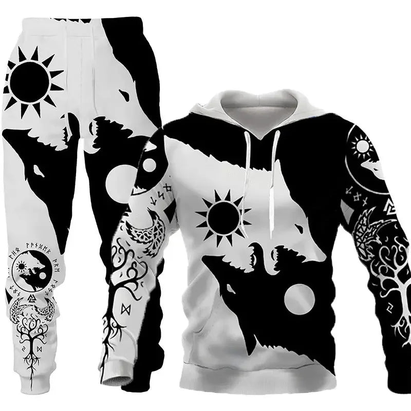 Men Sportswear Hooded Sweatsuit Two Piece Outdoors Running Fitness Mens Clothing Jogging Set  Pre2brand