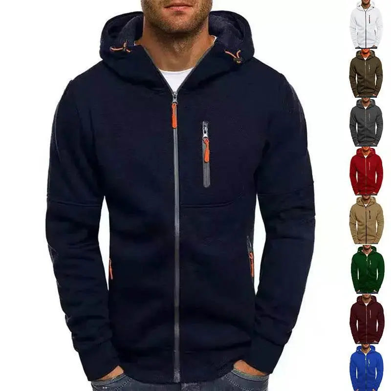 Men'S Casual Zipper Hooded Sweater Solid Color Sports Fitness Jackets Cardigan  Pre2brand
