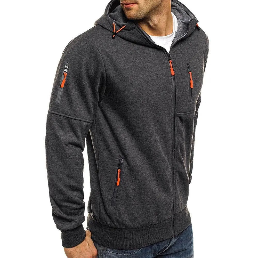 Men'S Casual Zipper Hooded Sweater Solid Color Sports Fitness Jackets Cardigan  Pre2brand