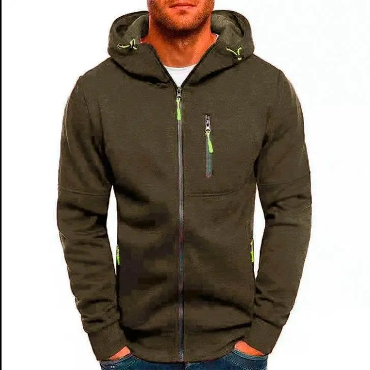 Men'S Casual Zipper Hooded Sweater Solid Color Sports Fitness Jackets Cardigan  Pre2brand