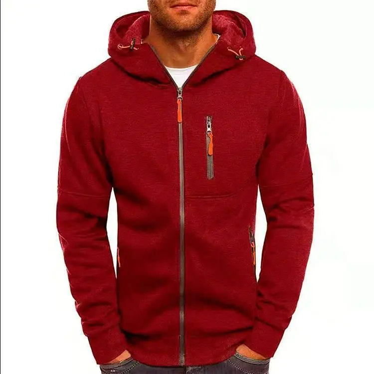Men'S Casual Zipper Hooded Sweater Solid Color Sports Fitness Jackets Cardigan  Pre2brand
