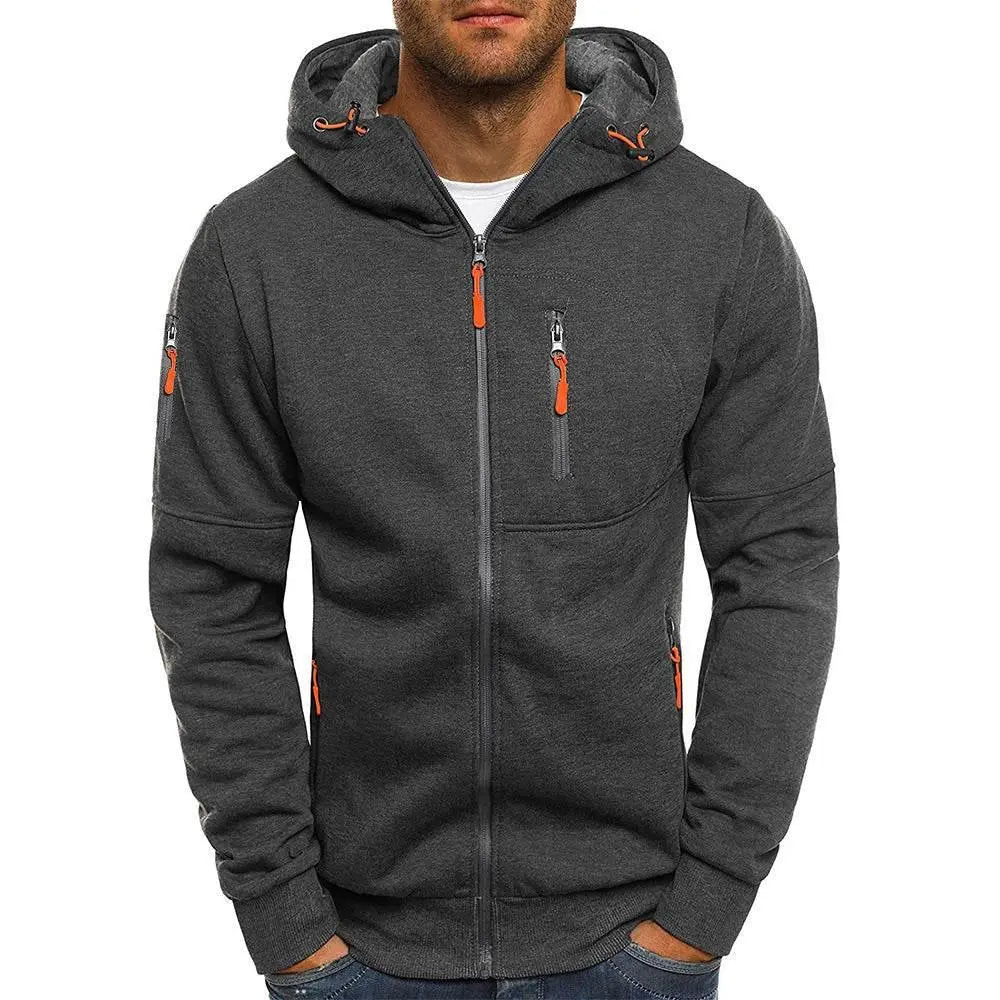 Men'S Casual Zipper Hooded Sweater Solid Color Sports Fitness Jackets Cardigan  Pre2brand