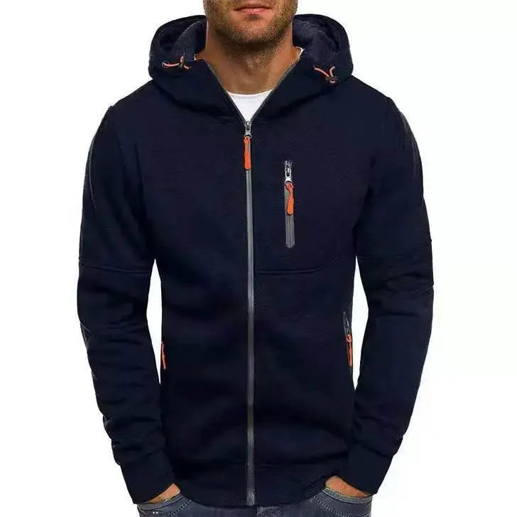Men'S Casual Zipper Hooded Sweater Solid Color Sports Fitness Jackets Cardigan  Pre2brand