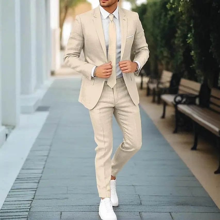 Men'S New Linen Single Row One Button Suit  Pre2brand