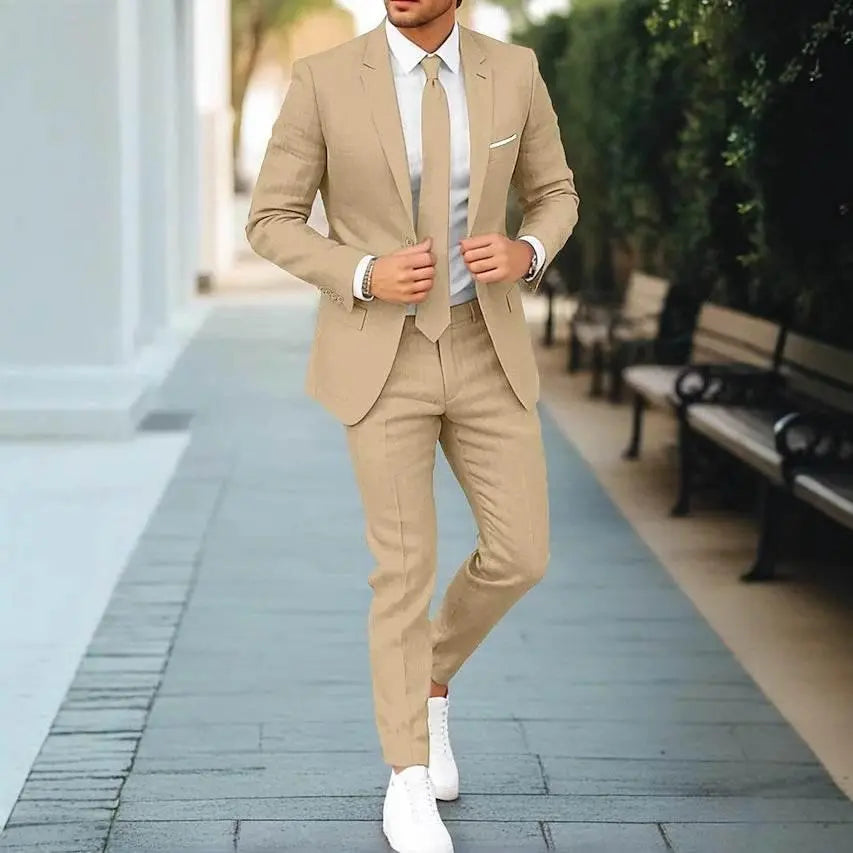 Men'S New Linen Single Row One Button Suit  Pre2brand