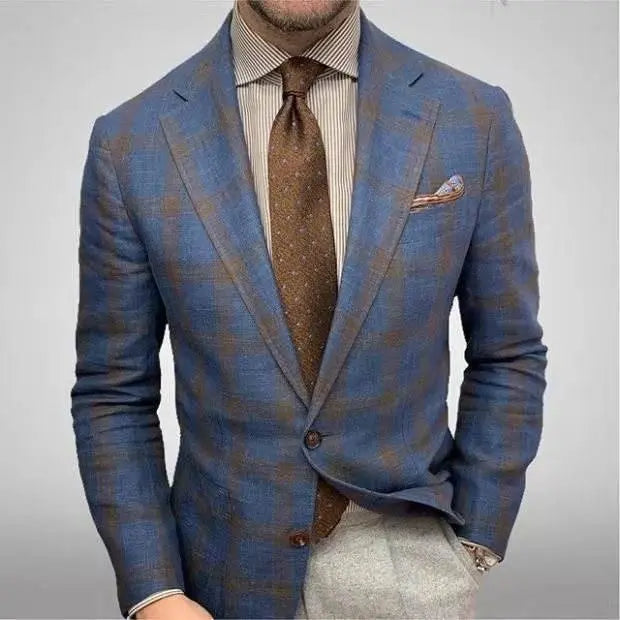 Men'S Plaid Lapel Long Sleeve Suit Coat Men'S Business Suit  Pre2brand