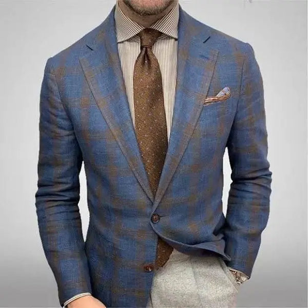 Men'S Plaid Lapel Long Sleeve Suit Coat Men'S Business Suit  Pre2brand