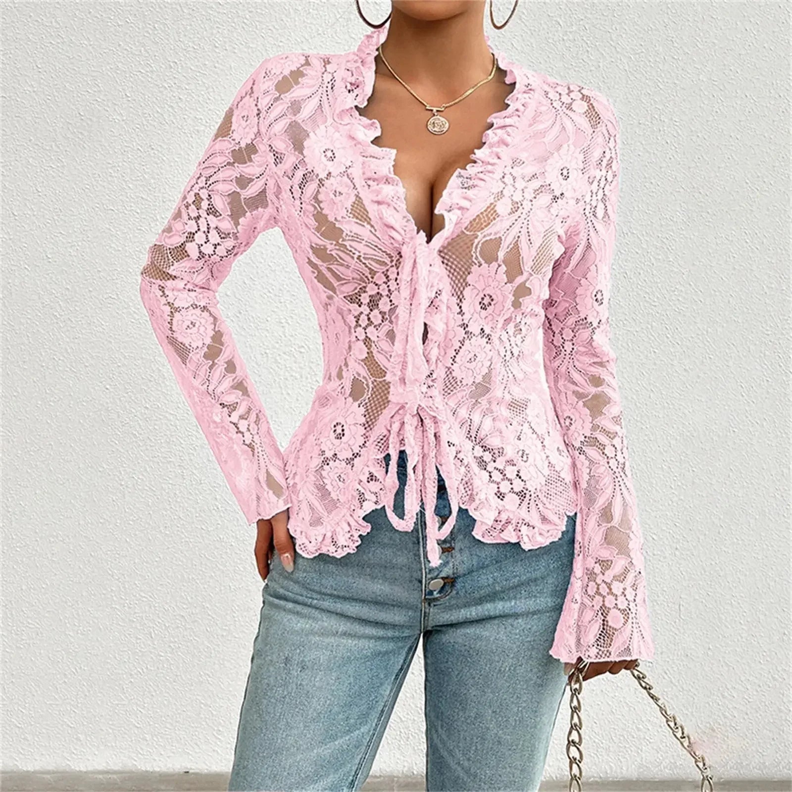 Mesh Lace T-Shirts Long Sleeve Tops  Pre2brand